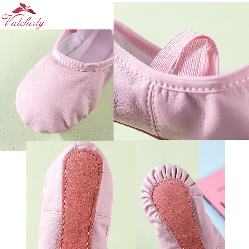 Scarpe da punta in pelle pantofole da ballo con suola completa Ballerina per bambini pratica balletto danza allenamento uso 3 colori