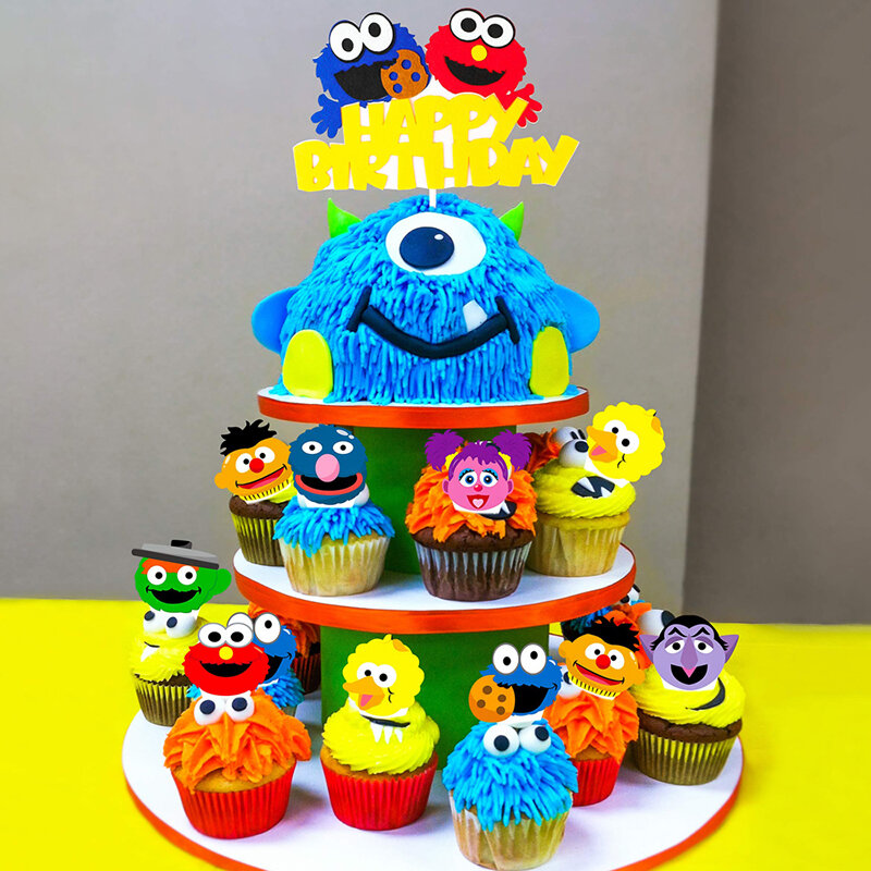 Sesame Inspirado Bolo e Cupcake Toppers, Feliz Aniversário, Fontes do partido do tema, Decoração do bolo para crianças, 49pcs