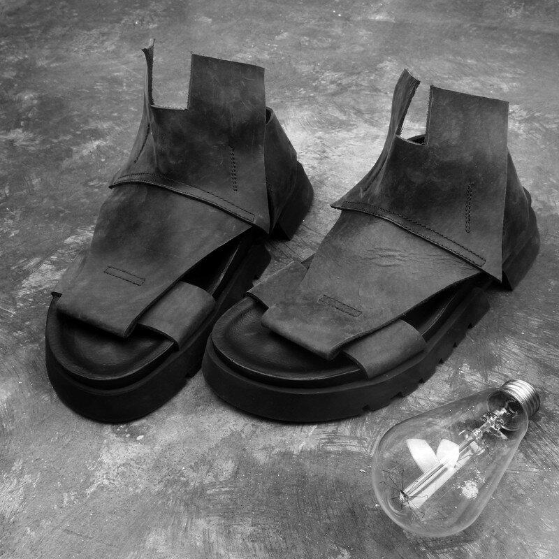 Alta harajuku designer superior dedo do pé aberto sapatos plataforma sandálias de couro genuíno do vintage luxo masculino novo gladiador verão