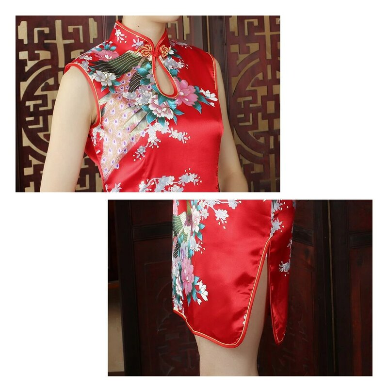 Qipao wanita Kancing buatan tangan klasik gaun Tiongkok Mini belahan tinggi ramping seksi S-4XL Plus Cheongsam Phoenix naga yang indah