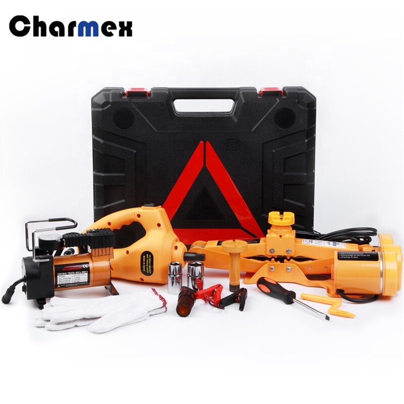 Charmex-Herramienta de emergencia para coche, 3 en 1 Kit de reparación, tomas eléctricas, llave infladora