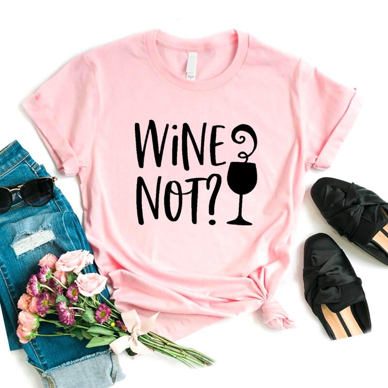 Camisetas con estampado de vino para mujer, camiseta divertida informal para mujer, camiseta Hipster de 6 colores, NA-509