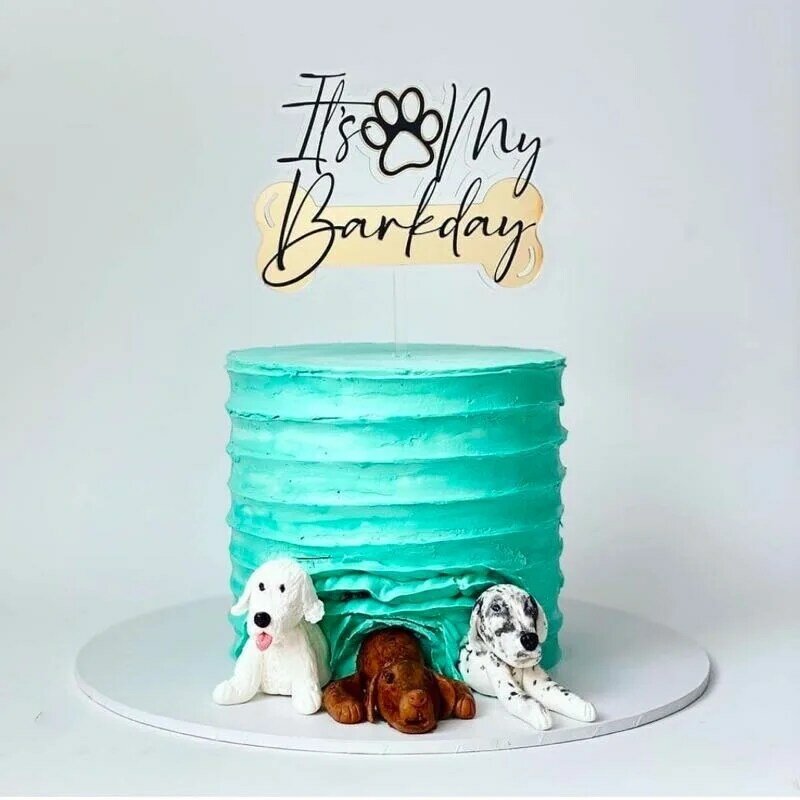 Toppers acrílicos para tartas de cumpleaños, decoración para tartas de fiesta de cumpleaños con estampado de pata de hueso de perro, Diy, It's My Barkday, novedad