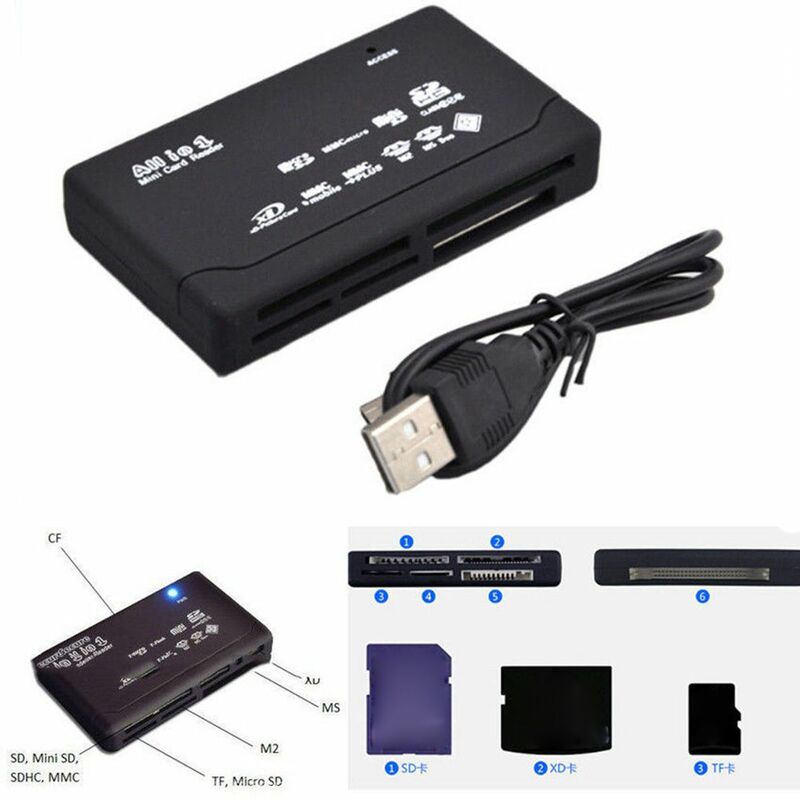 Lecteur de carte mémoire externe tout-en-un pour USB 2.0, Micro SD, SDHC, M2, MMC, XD, CF