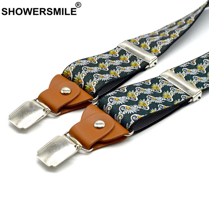Print Suspender Pants Men Floral Navy Male Braces With Leather 3 Clips Y Back Adjustable Adult Suspenders 120cm*3.5cm
