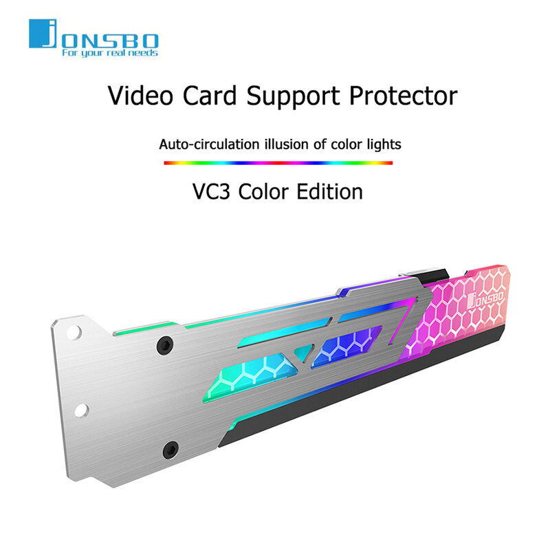 Jonsbo V3 3 핀 DC12V RGB 그래픽 카드 지원 프레임 다채로운 자동 LED 변경 범용 비디오 카드 홀더 브래킷 Newst
