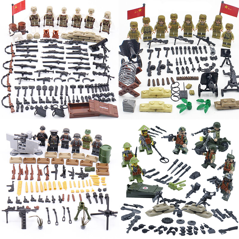 União Soviética WW2 WW2 Acessórios Blocos de Construção de Armas Militares Do Exército Campo Figuras Soldados das tropas Capacete Armas Bricks brinquedos