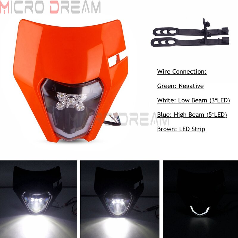 LED ไฟหน้า Universal Enduro Dual Sport Light ด้านหน้าหน้ากากสำหรับ EXC XC-W 500 450 350 300 250 690 SMC หกวัน FREERIDE 250 F