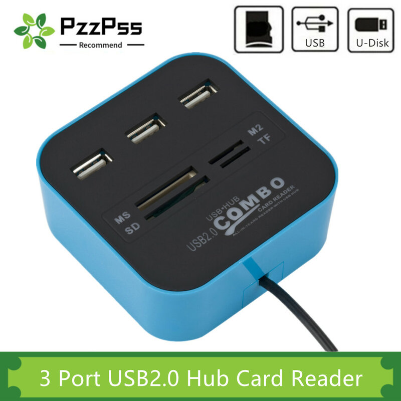 PzzPss-concentrador de 3 puertos USB 2,0, lector de tarjetas Micro USB, SD/TF, divisor USB, Combo todo en uno para accesorios de ordenador portátil