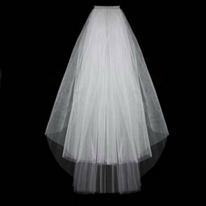 Kerudung pengantin wanita pendek gading elegan dua lapis 75CM kerudung dengan sisir kerudung putih untuk pernikahan Tulle pengantin