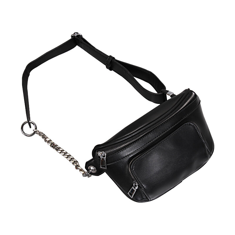 MABULA Fashion Leather Waist Fanny Pack Travel Sport Chest Bag Phone Purse with Metalic Chain for Women