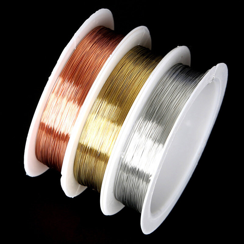 Cobre macio Colorfast Craft Beading Fio, DIY Pulseira Colares, Artesanato Fazer Jóias, Cord String, Ouro e Prata, 0.2-1mm, 1 Rolo