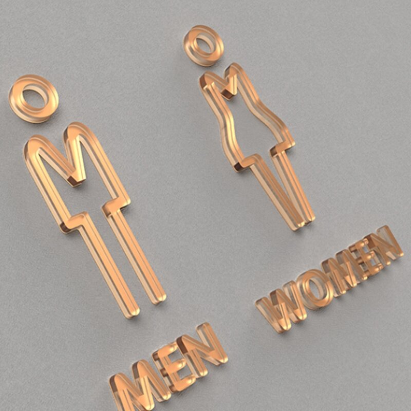 Ouro acrílico adesivo apoiado banheiro masculino e feminino wc porta sinal para hotel, escritório, casa, restaurante trabalho (ouro) Yktd-003
