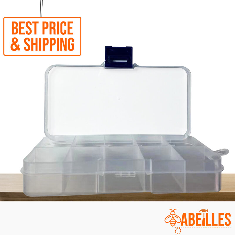 Caja de almacenamiento de Kit pequeño de plástico transparente de 10 rejillas para joyería, componentes electrónicos, piezas de Hardware