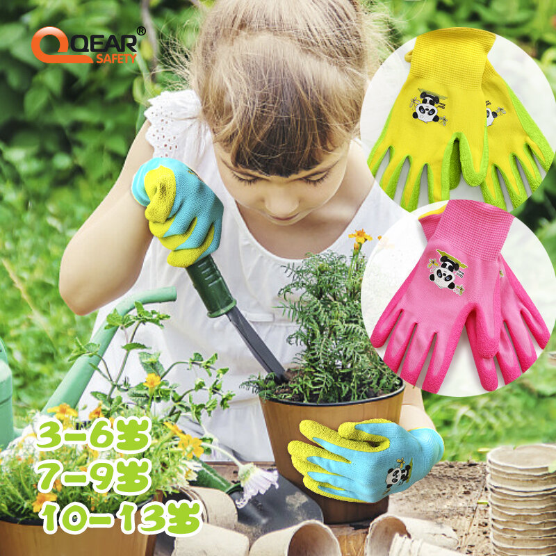 Luvas de segurança revestidas de borracha para jardim para crianças, luvas de palma revestidas de látex natural, DIY, idade do 3 ° ao 12 ° ano
