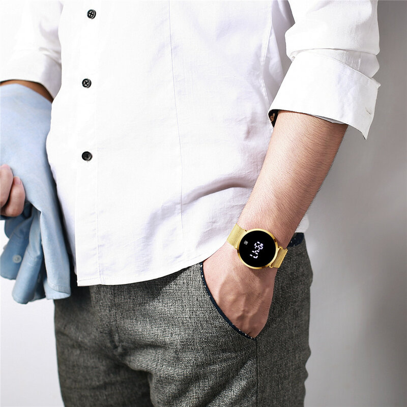 Nagroda mężczyźni Top marka luksusowa modna siatka zegarek cyfrowy wyświetlacz LED męskie zegarki wodoodporny męski zegarek sportowy Relogio Masculino
