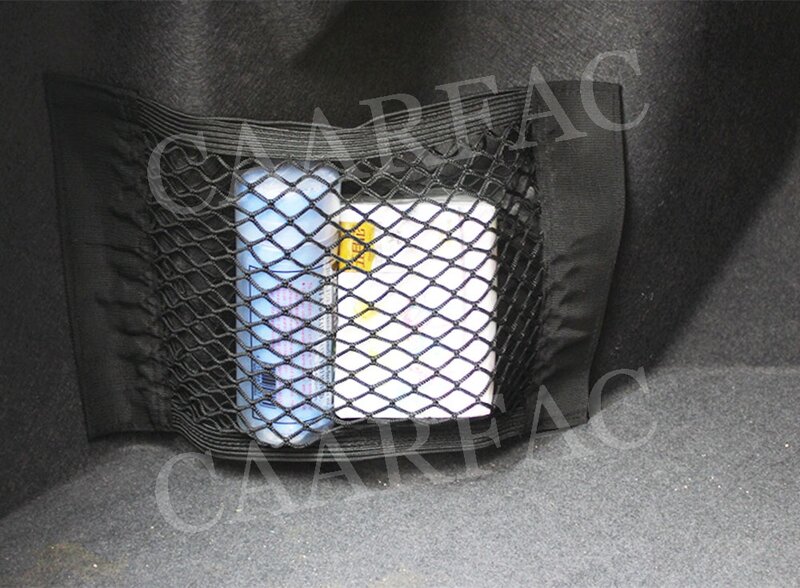 Pegatina de pared de doble red para almacenamiento de maletero de coche, cadena elástica para asiento trasero, bolsa de malla, jaula de bolsillo Universal, color negro