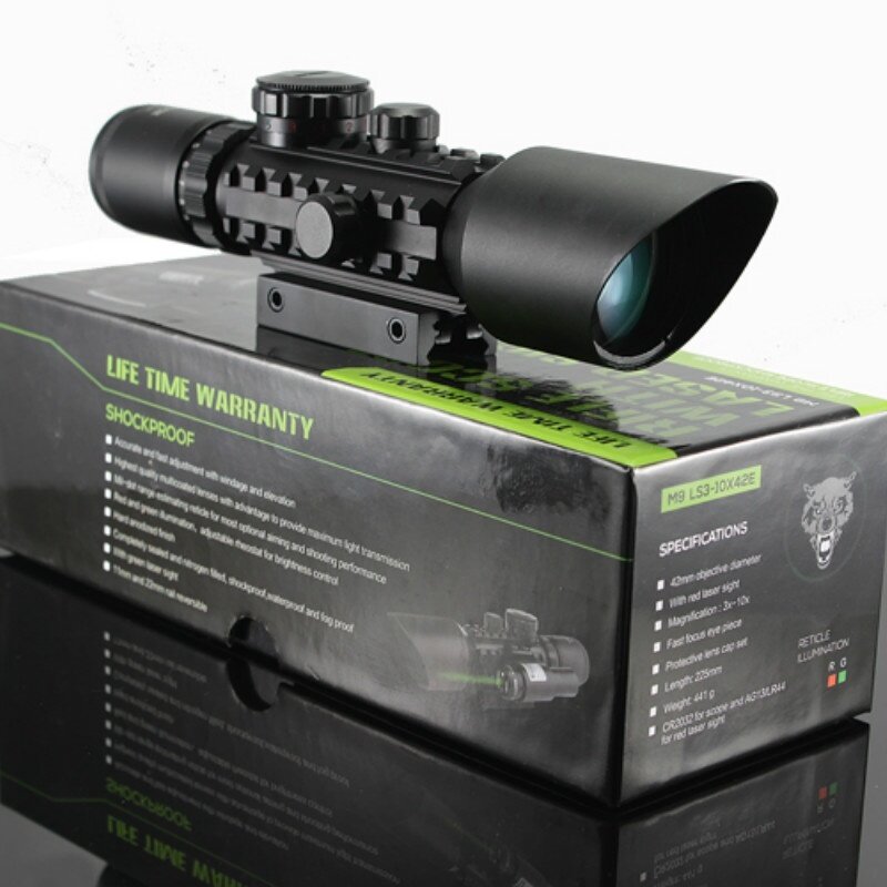 Visão Holográfica Hunting Scope, Retículo ao ar livre, Óptica Sniper Deer Tactical Scopes, Riflescope tático, Modelo M9, 3-10x42E