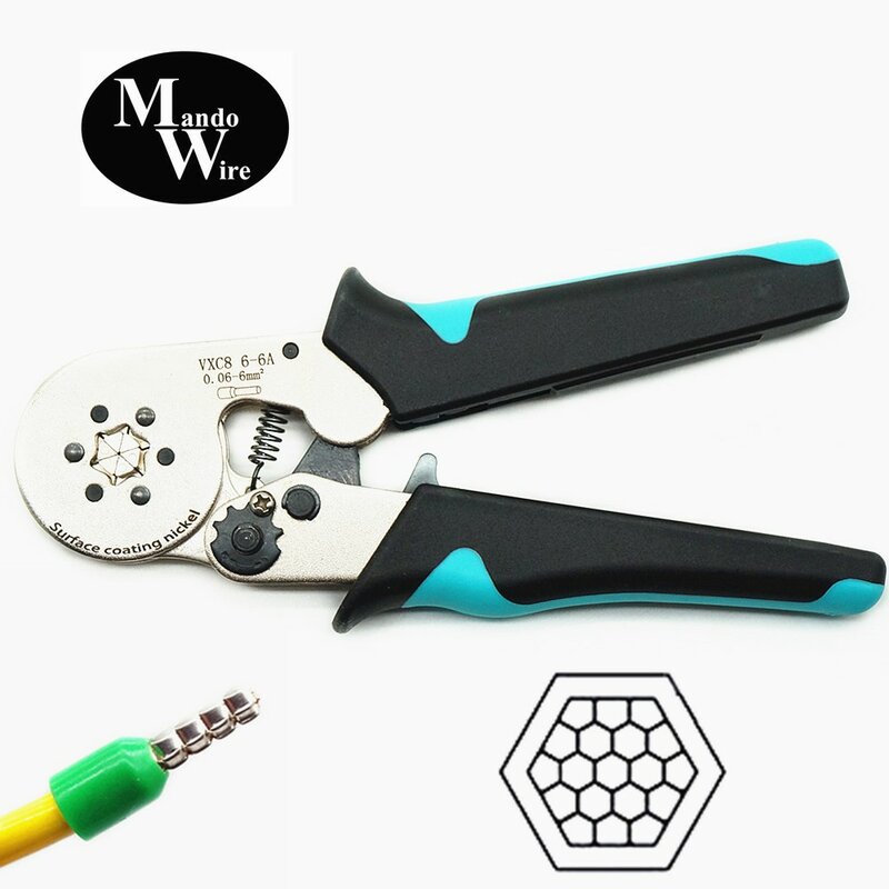Kit de ferramentas de crimpagem, ponteira hexagonal de corte, auto-ajustável, com catraca, alcance de 0.25-6 ²mm