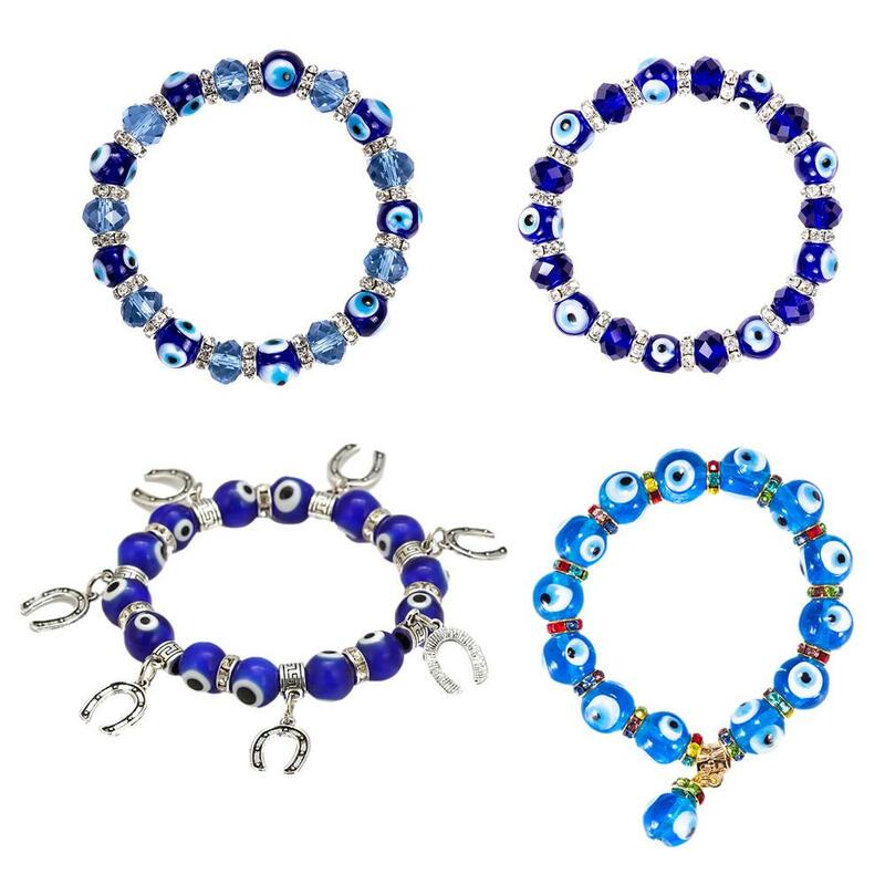 Pulsera con cuentas de ojos malvados, 4 tipos, pulsera elástica azul, cadena, joyas de amuleto con ojo de caballo azul, piedra Artificial