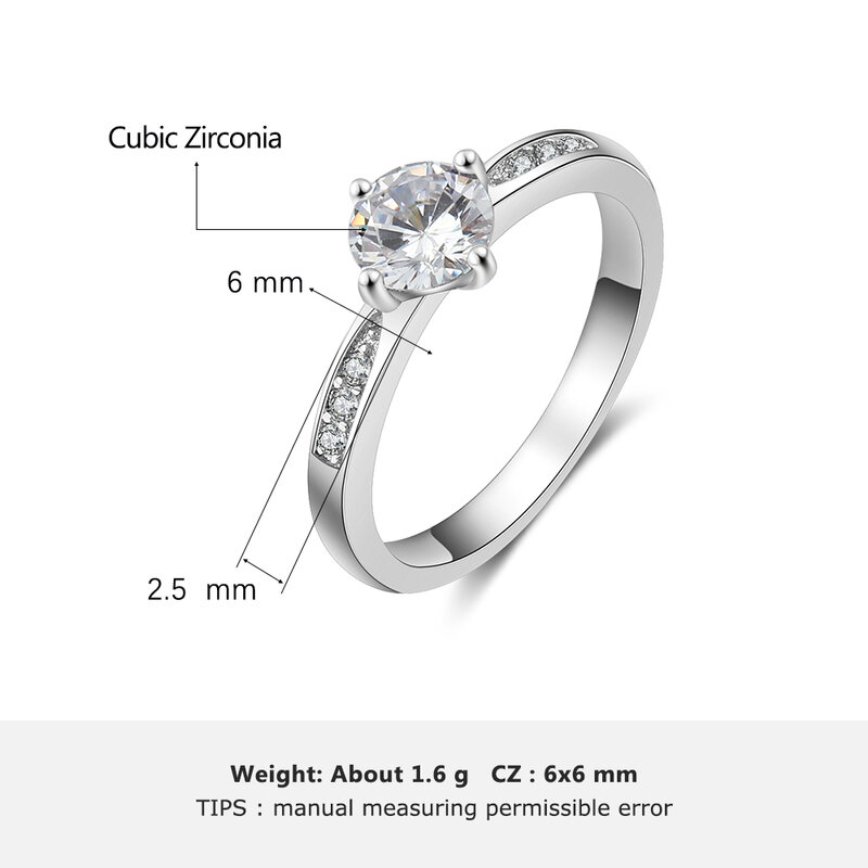 JewelOra-anel de zircônia cúbica para mulheres, cor prata, estilo clássico, anéis de noivado