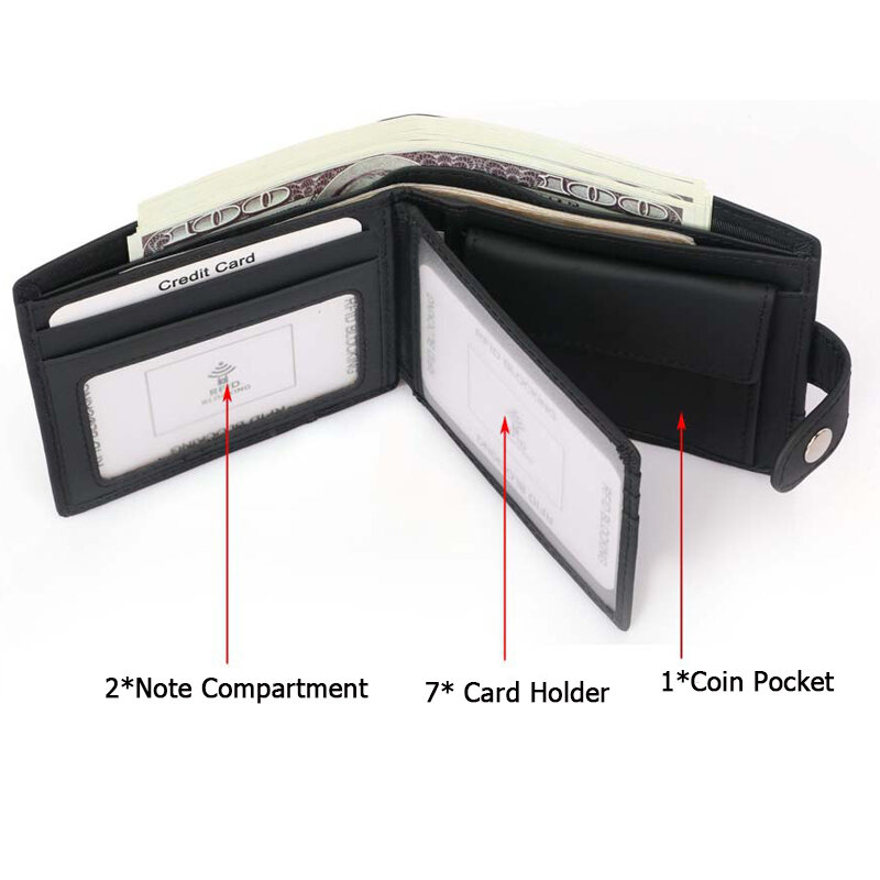 Portefeuille en cuir véritable pour homme, porte-cartes, avec porte-monnaie et fenêtre pour carte d'identité et Photo