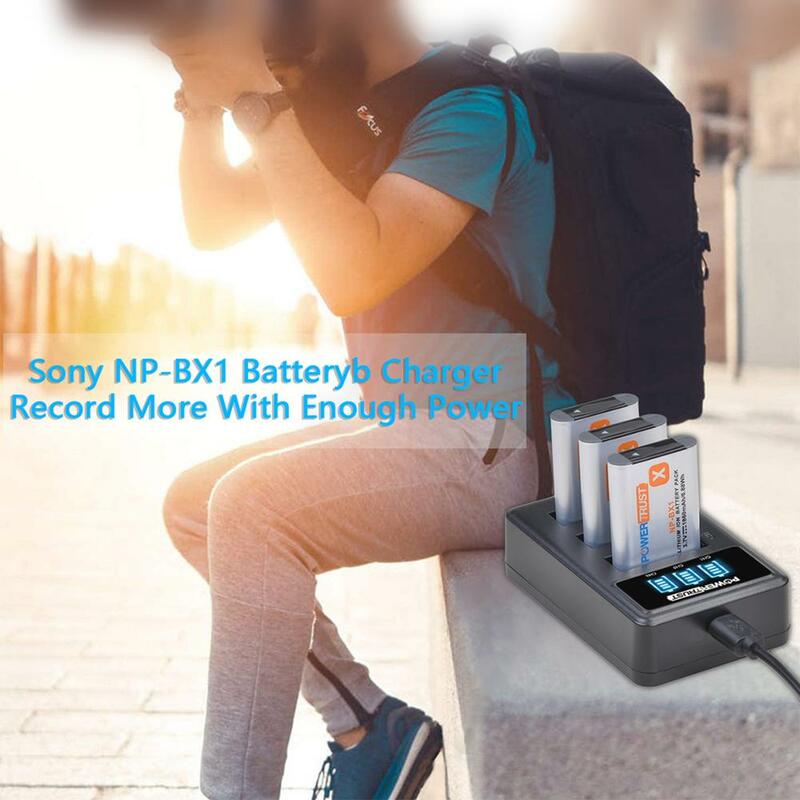Аккумулятор PowerTrust NP-BX1, 1860 мАч, NP-BX1, и светодиодное зарядное устройство с 3 слотами светодиодный Sony NP-BX1, HDR-AS200V, HDR-AS30, HDR-AS300, HDR-AS50