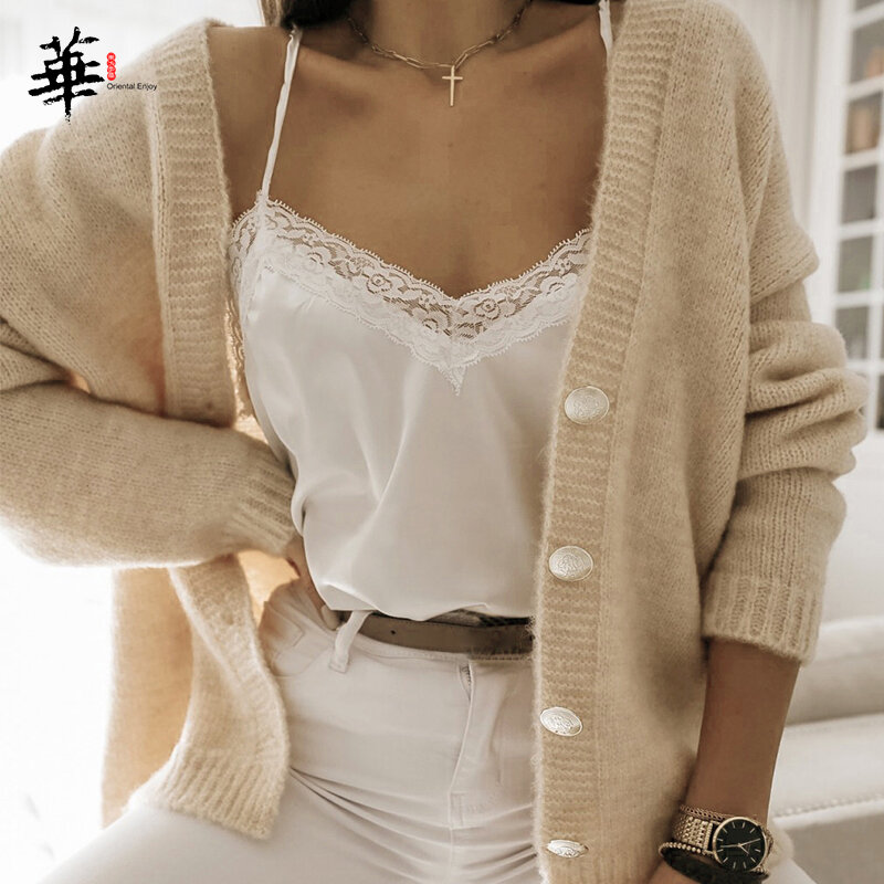 Cardigan Sweater Long Sleeve Solid Knitted Cardigan Sweater Women V neck Fall Woman Sweaters Cardigans Casual Sweaters for Women