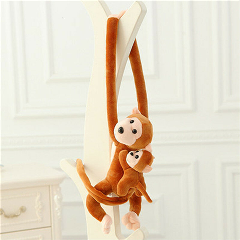 Lovely 70cm Son On Mother's Back Long Arm Tail Animal Monkey farcito Doll giocattoli di peluche Baby Sleeping placare fibbia per tende
