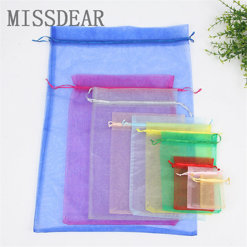 10Pcs/Lot 7x9 11x16cm Small Organza Gift Bag Nice Charms Jewelry Packaging Bags Drawstring Pouches Candy Bracelets Display Bags