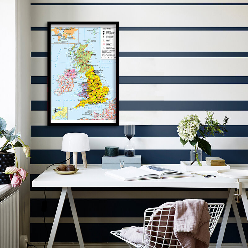 60*90cm The United Kingdom Transportation Map Political Map In French Wall Art Poster Canvas Painting Home Decor School Supplies