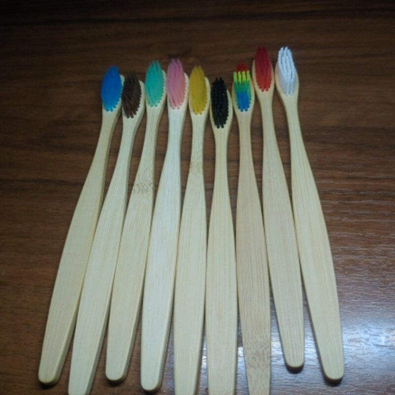Cepillo de dientes de bambú Natural, cepillo de dientes de bambú suave con cerdas, cuidado bucal, 10 unids/set por juego