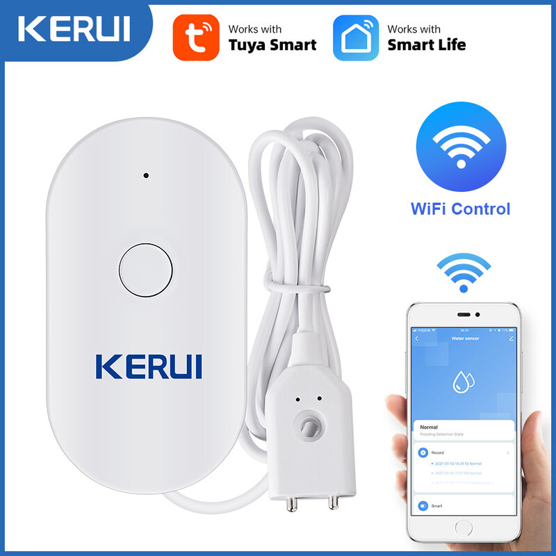 KERUI-Smart WiFi Water Leak Detector, Vazamentos Notificação Telefone, Alarme de Segurança, Vazamentos Detector, Tuya App, Casa, Cozinha