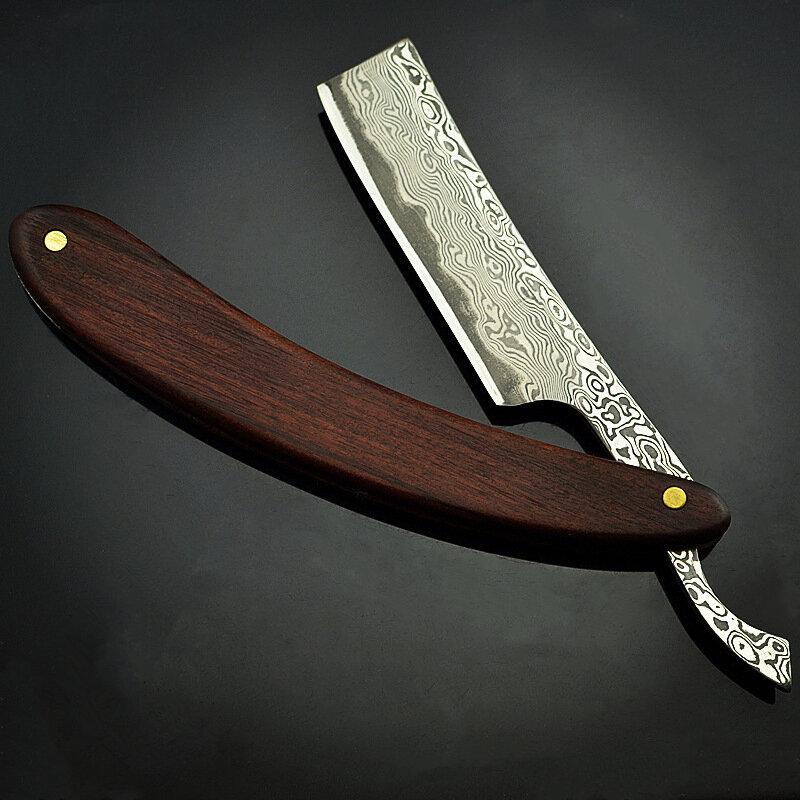 Juego de cuchillas de afeitar Vintage con mango de palisandro de acero de Damasco, cuchilla de corte de pelo de Damasco, herramientas de peluquero con cera, G0131