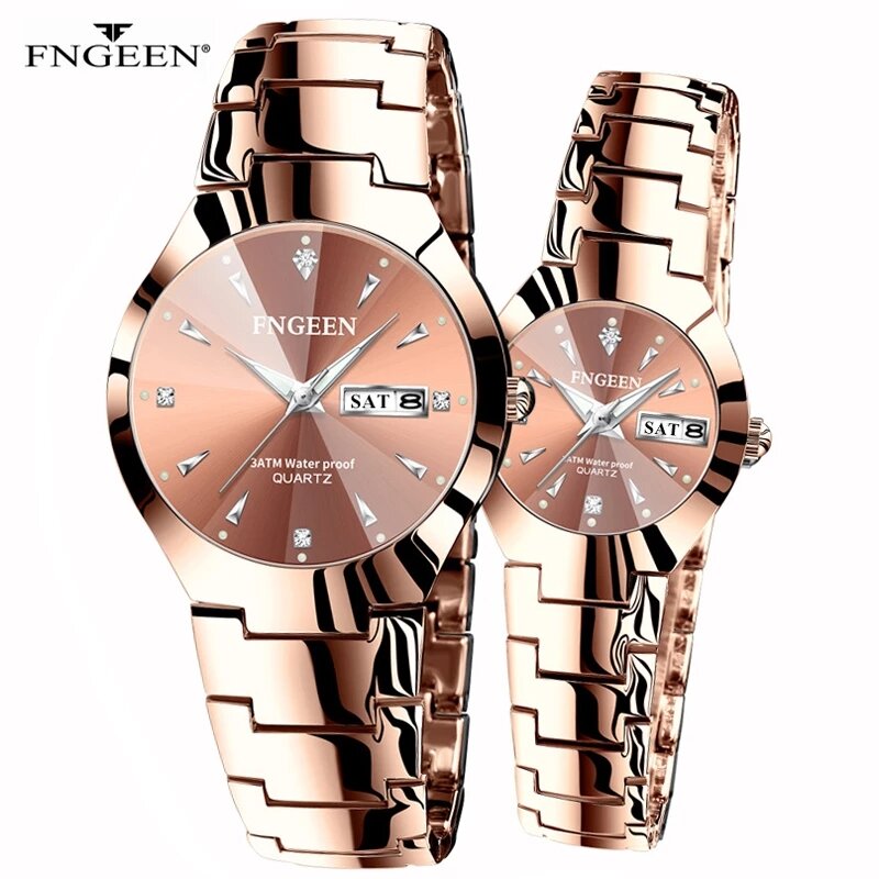 Paar Uhren für Liebhaber Quarz Armbanduhr Mode Business Männer Uhr für Frauen Uhren Wolfram Stahl Kaffee Gold Paar Stunde