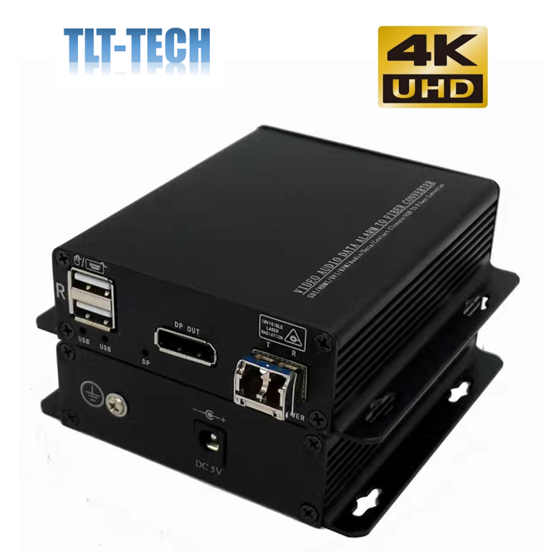 Convertidor extensor 4K Displayport a fibra óptica, con soporte USB para teclado y ratón, hasta 10KM, modo único