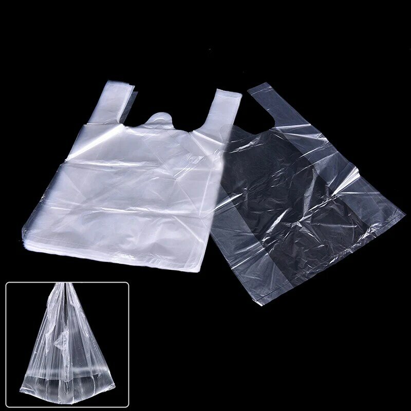 46 buah 15*23cm tas plastik tas bawa keluar ritel Supermarket pegangan belanja makanan kemasan rumah penyimpanan Aksesori dapur