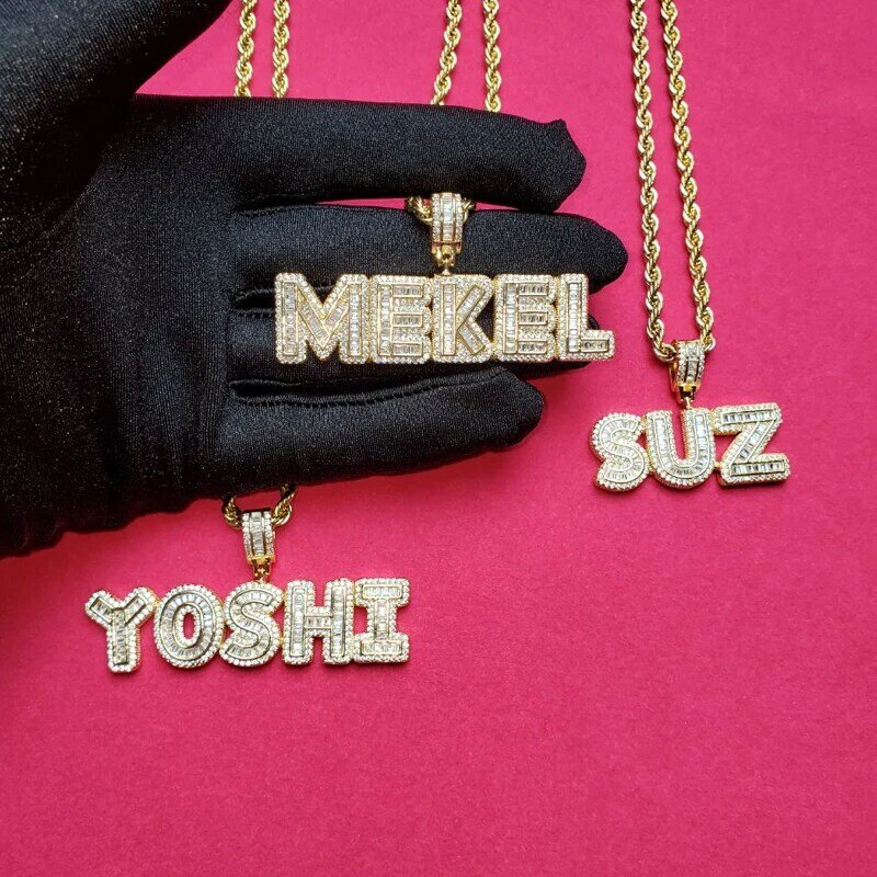 Grandbling Angepasst Buchstaben Anhänger Iced Out Zirkon Buchstaben Nekclace mit Seil Kette Halsband für Frauen Hiphop Halskette für Mann