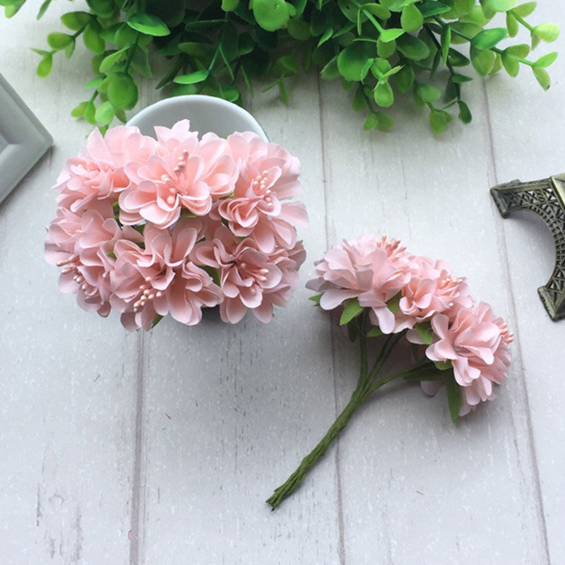 Benang sari sutra buket bunga buatan untuk dekorasi pesta pernikahan DIY karangan bunga buatan tangan hadiah kerajinan Scrapbooking bunga palsu