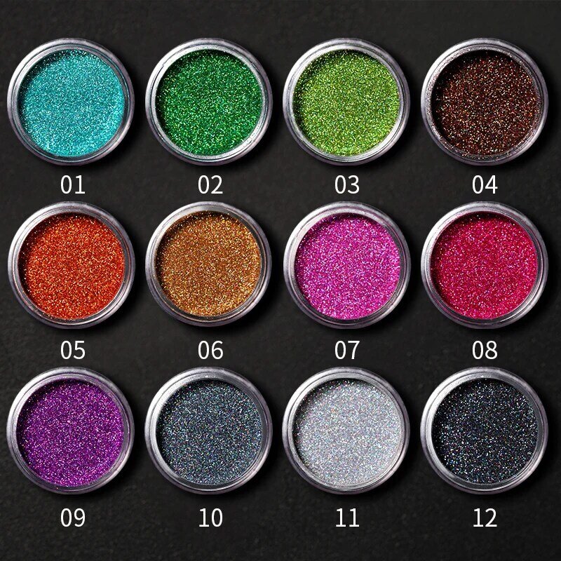 1 Box Schillernden Nagel Pulver Silber Schwarz Bunte Glitter Pailletten Gel Polnischen Flakes Nail art Dekoration Für Maniküre Pigment