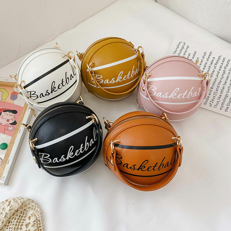 1pc Personality Female Leather Pink Basketball Bag Ball Purses For Teenagers Women Shoulder Bags Crossbody Chain Hand Bags