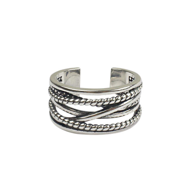 Prawdziwa czysta 925 Sterling Silver biżuteria w stylu Vintage warstwowe duże pierścienie dla kobiet ślub palec otwarty pierścień Anillos Anelli