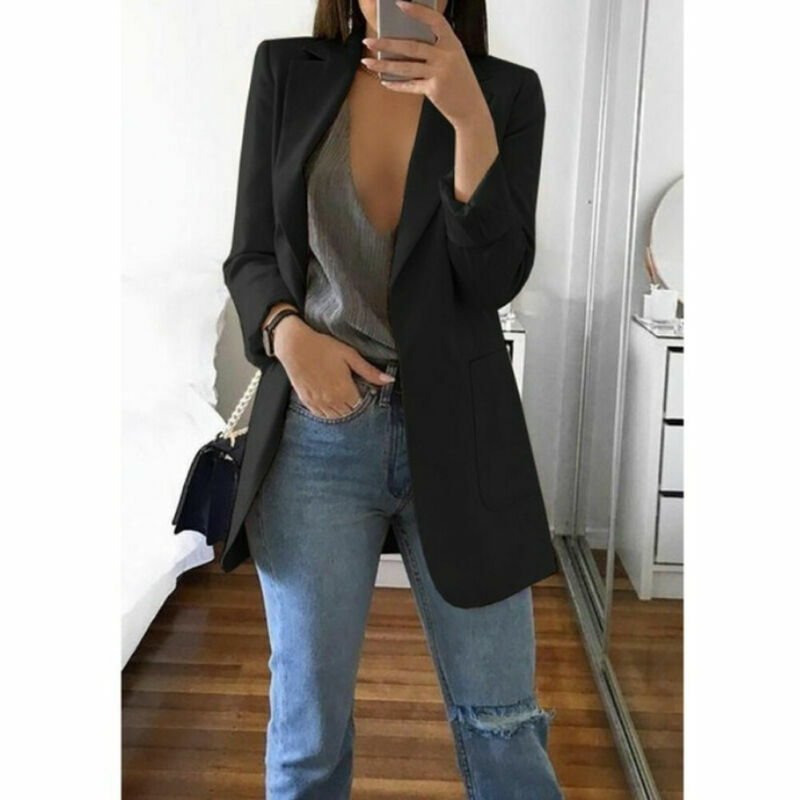 Frauen Mode Warme Slim Fit Formale Blazer Lange Anzug Mäntel Arbeit Outwear Jacken