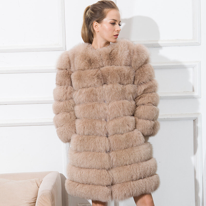 Nova venda quente mulher real casaco de pele de raposa longo casacos de pele de raposa azul casaco de pele de raposa 80 cm