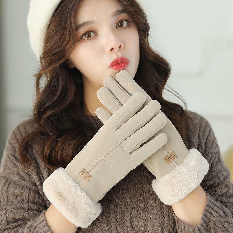 Women's Winter Gloves Plush Gloves Winter Gloves Mittens Women's Wintercotton Gloveswindproof and Cold-Proof Touch Screen Gloves