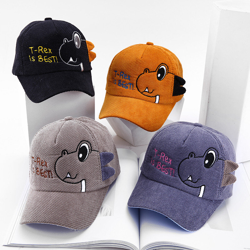 Śliczne czapki dla dzieci Cartoon dinozaur dla dzieci chłopiec czapka z daszkiem dla dzieci sztruks regulowany kapelusz przeciwsłoneczny letnia jesień