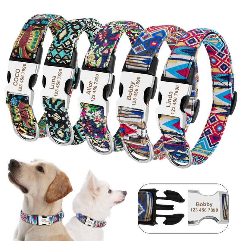 Collare per cani inciso personalizzato collare per cani in Nylon personalizzato collare per cani stampato cucciolo gatto targhetta identificativa collari per cani di piccola taglia