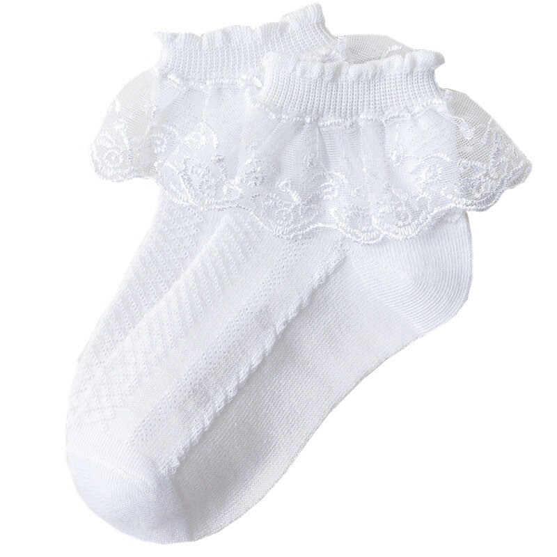 Calcetines tobilleros de malla de princesa para niñas, medias de encaje con volantes, transpirables, de algodón, color blanco, rosa y azul, lote de 10 pares