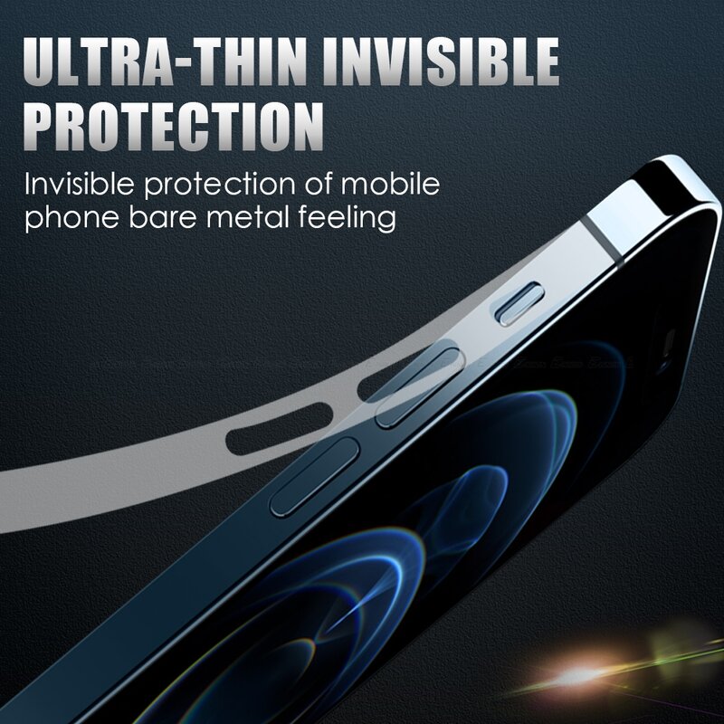 Pegatina de fibra de carbono para teléfono, película lateral mate transparente para iPhone 15, 14 Plus, 13, 12 Pro Max, mini marco protector, película de hidrogel para borde