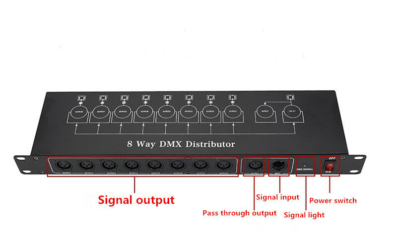Schnelles verschiffen Beste qualität 8CH DMX Splitter DMX512 Licht Bühne Lichter Signal Verstärker Splitter 8 weg DMX Distributor